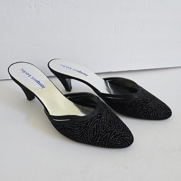 Y2K 2000s Black Evening pointed heels with rhinestones Size 8 - Picture 8 of 8